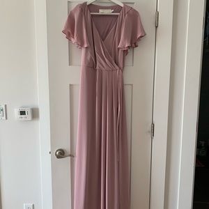 flutter sleeve georgette wrap bridesmaid dress